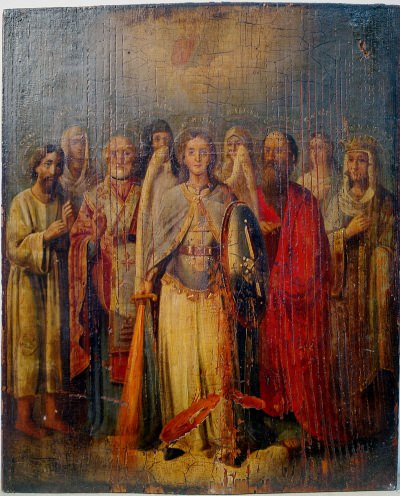 Russian icon depicting Saint Michael the Archangel and eight selected Saints