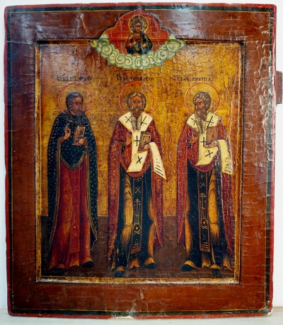 Russian Icon - 3 Orthodox Saints: Sts. Sadoph, St. Charalambos &amp; St. Antipas of Pergamum