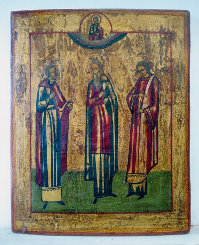 Russian icon - 3 Orthodox Hierarchs: Sts. Basil the Great, Gregory the Theologian, and John Chrysostom