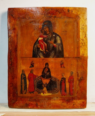 Russian icon - 2-Panel icon: Feodorovskaya Mother of God and the Lifegiving Spring Mother of God