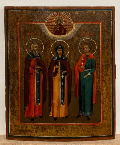 Russian Icon - 3 Orthodox Saints: St. Niphon, St. Martha, &amp; St. Boniface