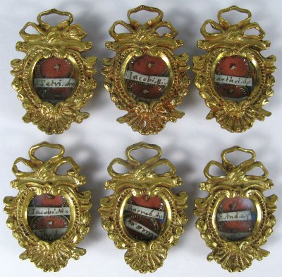 Matching set of 6 thecae with relics of Twelve Apostles and Evangelists
