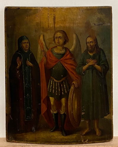 Russian Icon - Saint Michael the Archangel with 2 Saints: St. Ven. Martha &amp; St. John the Baptist