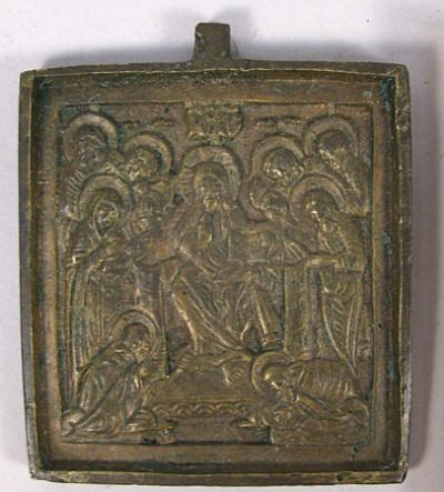 Small Russian brass plaquette depicting Savior of Smolensk