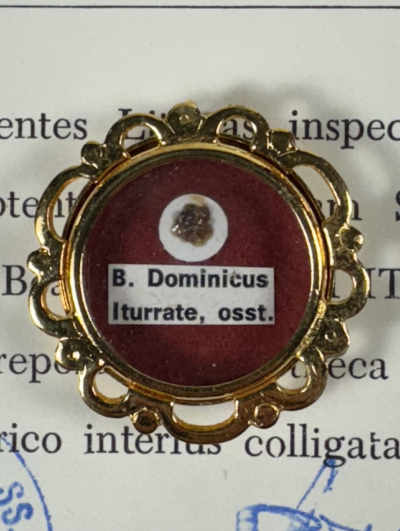 1983 Documented theca with relic of Blessed Domingo Iturrate Zubero (Domingo of the Blessed Sacrament)
