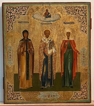 Russian Icon - Three Saints: St Eudocia, St Nicholas &amp; St Anastasia