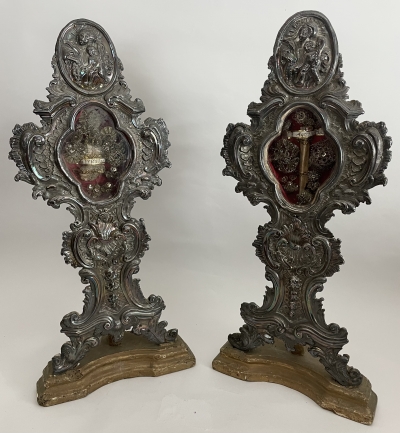 Pair of Baroque reliquaries with relics of Saints Priscilla &amp; Aquila, listed among 70 Disciples