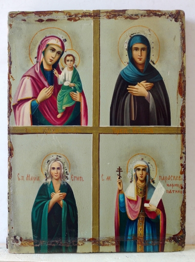 4-Part Russian Icon - Miracleworking Madonna &amp; Selected Saints