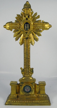 Reliquary monstrance with 3 relics of the Passion of Christ - True Cross, Holy Thorn &amp; Column of Flagellation