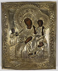 Russian Icon - The Unexpected Joy Mother of God in brass revetment cover