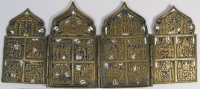 Russian 4-Panel Folding Skladen Travel Icon of The Twelve Principal Feasts and Miracle-working Madonnas