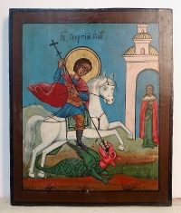 Russian Icon - Miracle of St. George Slaying the Dragon