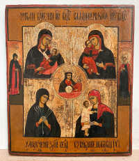 Russian Icon - 5 Miracleworking Madonnas &amp; 2 border saints