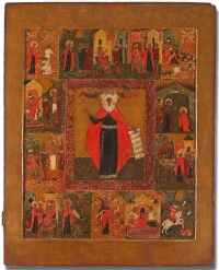 Russian 17th Century Icon - Holy Martyr Paraskevi with Scenes of her Life and Martyrdom