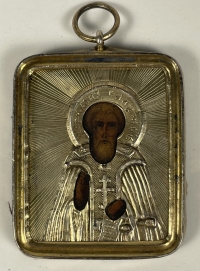Small Russian Pendant Icon - St. Venerable Tikhon of Kaluga in silver cover