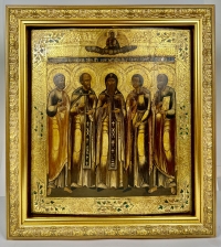 Fine Russian Icon - 5 Selected Saints: Sts. Peter Ap., Ven. Niphont of Athos, Ven. Moses of Kiev-Caves Monastery, Boniface, &amp; Sabel