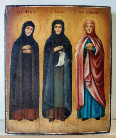 Russian Icon - 3 Female Saints: St. Pelagia of Antioch, St. Tais of Egypt &amp; St. Martyress Mariana