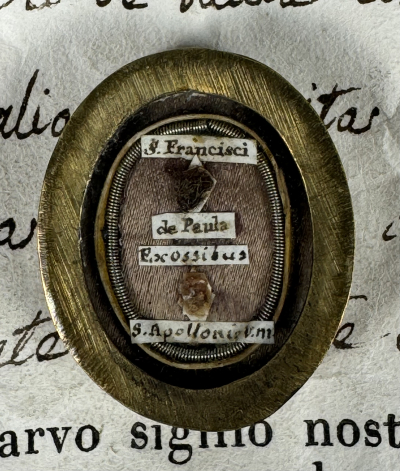 1831 Documented reliquary theca with relic of St. Francis of Paola, O.M. &amp; St. Apollonia Martyr