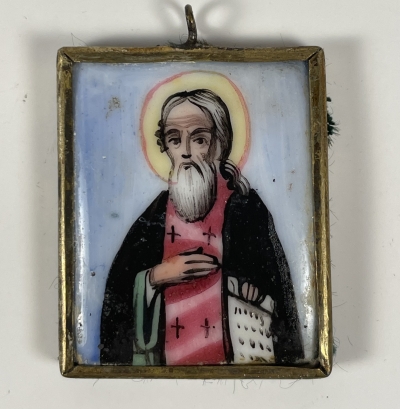 Small Russian Finift Porcelain icon - St. Alexander of Svir