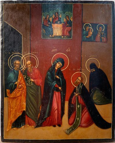 Russian Icon - The Miraculous Appearance of the Most Holy Theotokos and Apostles Peter and John