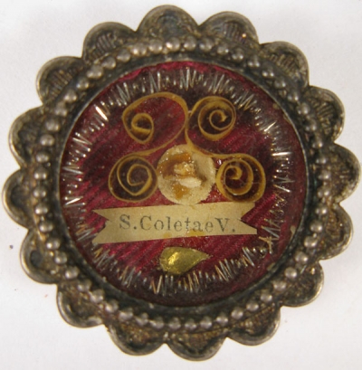 Reliquary theca with relics of Saint Colette of Corbie foundress of the Colettine Poor Clares