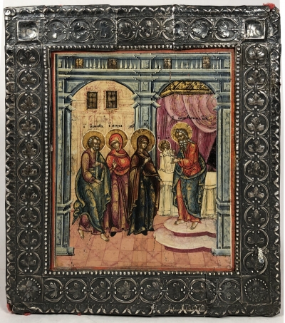 Russian Icon - Presentation of Child Christ to the Temple in silver basma