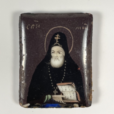 Small Russian Finift porcelain icon of St. Mitrophan of Voronezh
