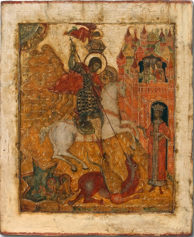 17c Russian Icon - Miracle of St. George Slaying the Dragon