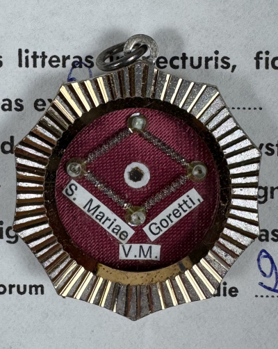 1988 Documented reliquary with relic of St. Maria Goretti, Martyr &amp; Patron of Christian Youth