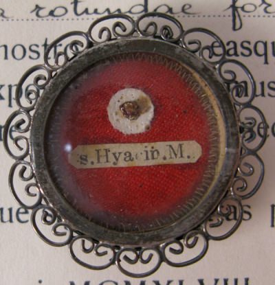 Documented theca with relic of Hyacinth of Caesarea Martyr