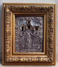Russian Icon - 3 Saints: St. Gregory the Theologian, St. John Chrysostom &amp; St. Aviv in silver revetment cover