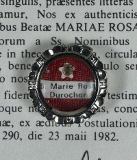 1982 Documented reliquary theca with relic of Canadian Bl. Marie-Rose Durocher, founder of the Sisters of the Holy Names of Jesus and Mary