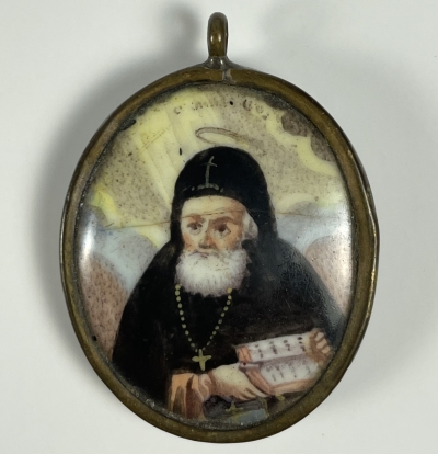 Small Russian Finift porcelain pendant icon - St. Mitrophan, Metropolitan of Voronezh