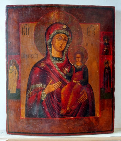 Russian Icon - Our Lady of Smolensk with 3 Border Saints