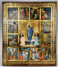 Russian Icon - The Resurrection and Principal Orthodox Feasts