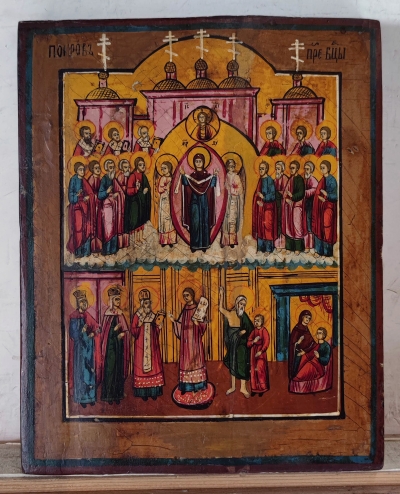 Russian Icon - The Protecting Veil of the Most Holy Mother of God