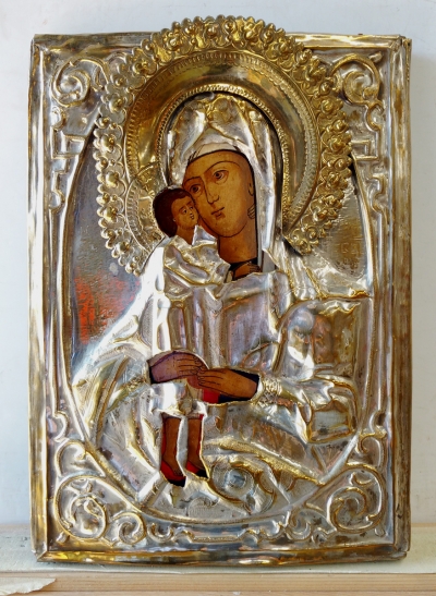 Russian Icon - Seeker for the Perished Mother of God in brass oklad