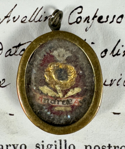 1831 Documented reliquary theca with relics of St. Andrew Avellino, invoked against sudden death