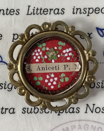 1961 Documented theca with first-class relic of Martyr Pope Anicetus