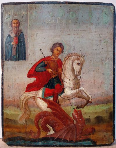 Russian Icon - Saint George the Victorybearer with Saint Nikifor in the corner