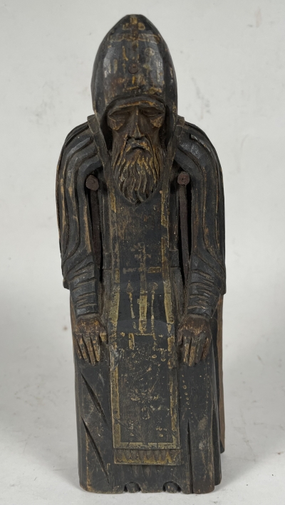 Large Russian pilgrim carved wood icon figure of hermit monk St. Nilus of Stolbensk