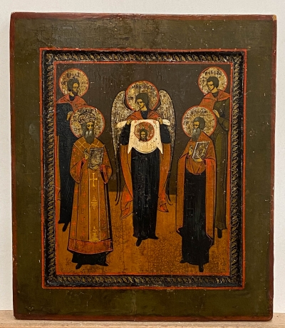 Russian Icon - St. Michael the Archangel with the Holy Mandylion &amp; Selected Saints