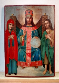 Russian Icon - Christ Enthroned with the Virgin Mary and St. John the Baptist