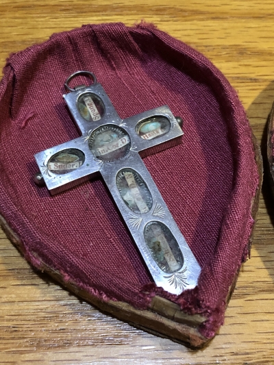 Fine Silver Cross with Relics of Christ&#039;s Passion: of the Sponge, of the Sweat Cloth, of the Crown of Thorns, of the Spear, of the Shroud, &amp; of the Sepulcher