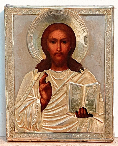 Russian icon - Christ Pantocrator in silver revetment cover