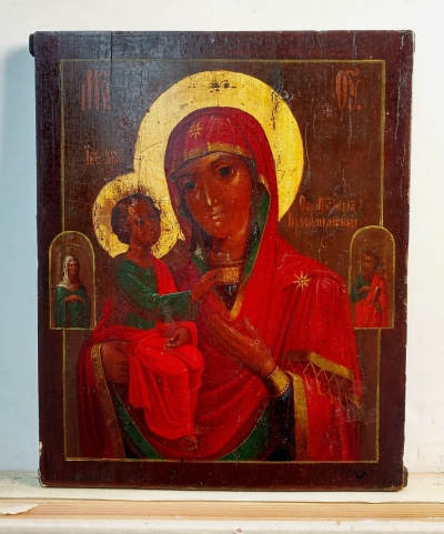 Russian icon - Our Lady of Jerusalem with 2 border saints