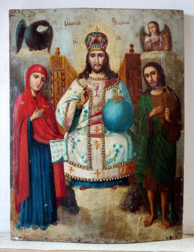 Russian Icon - Christ Enthroned with the Virgin Mary &amp; St John the Baptist