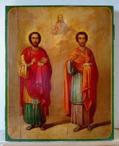 Russian Icon - Saint Unmercenary Healers Cosmas &amp; Damian, patrons of doctors