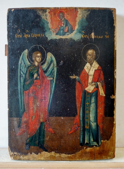 Russian Icon - Archangel Gabriel &amp; St Nicholas of Myra