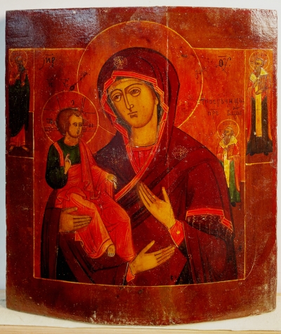 Russian icon - The Three-Handed Mother of God with Sts. John, Basil &amp; Blais